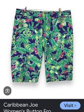 Caribbean Joe Tropical Print Shorts With 4 Pockets Size 8 Stretchy
